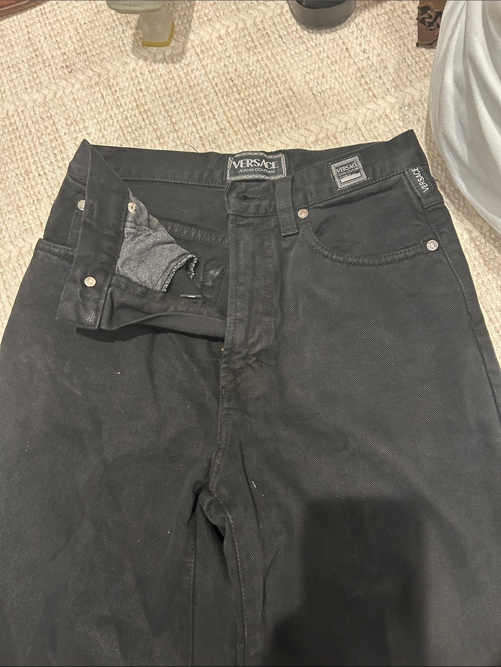 Versace Black Relaxed woman’s Jeans with Logo Waistband